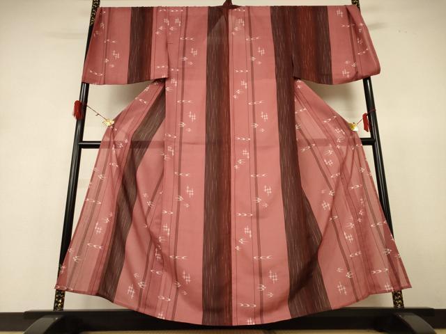 平和屋着物＊夏物 小紋 紗 琉球絣文 洗える着物 AABH6541jd