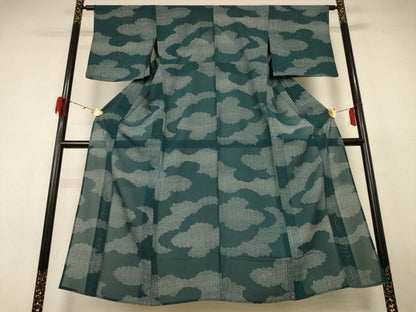 平和屋着物＊夏物 小紋 絽 雲取り麻の葉文 正絹 逸品 AABH6550jd