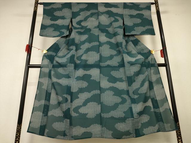 平和屋着物＊夏物 小紋 絽 雲取り麻の葉文 正絹 逸品 AABH6550jd