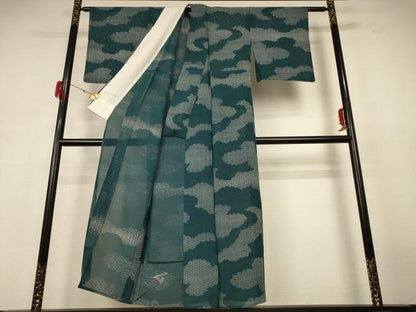平和屋着物＊夏物 小紋 絽 雲取り麻の葉文 正絹 逸品 AABH6550jd
