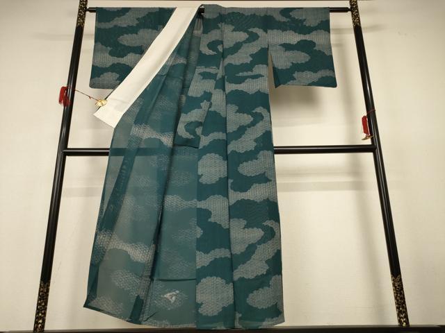 平和屋着物＊夏物 小紋 絽 雲取り麻の葉文 正絹 逸品 AABH6550jd