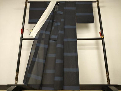 平和屋着物＊夏物 本塩沢 夏塩沢 80亀甲 横段文 正絹 逸品 AABH6557jd