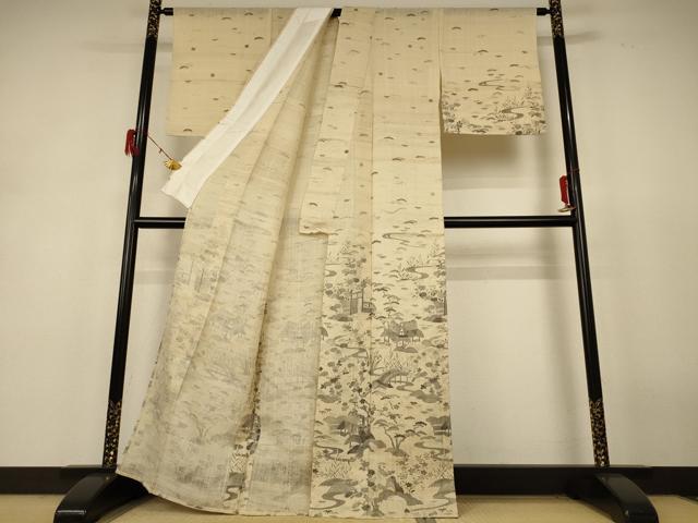 平和屋着物＊夏物 訪問着 生紬 風景松文 正絹 逸品 AABH6560jd