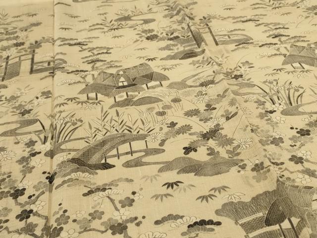 平和屋着物＊夏物 訪問着 生紬 風景松文 正絹 逸品 AABH6560jd