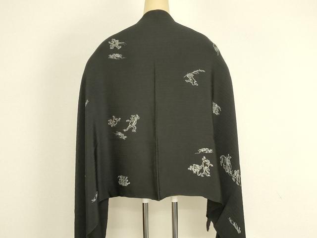 平和屋着物●和装小物　ショール　鳥獣戯画　大判　正絹　逸品　AABH6567ay 平和屋着物○和装小物 ショール 鳥獣戯画 大判 正絹 逸品 AABH6567ay