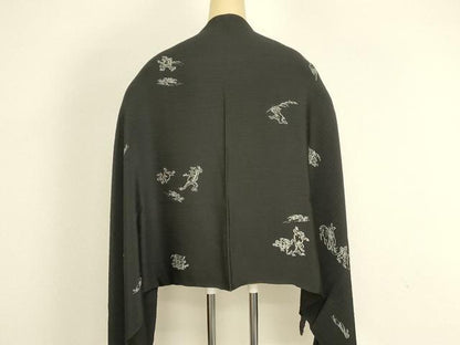 平和屋着物●和装小物　ショール　鳥獣戯画　大判　正絹　逸品　AABH6567ay
