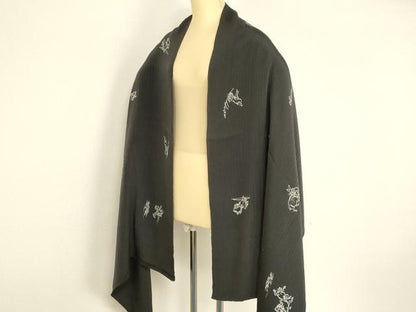 平和屋着物●和装小物　ショール　鳥獣戯画　大判　正絹　逸品　AABH6567ay