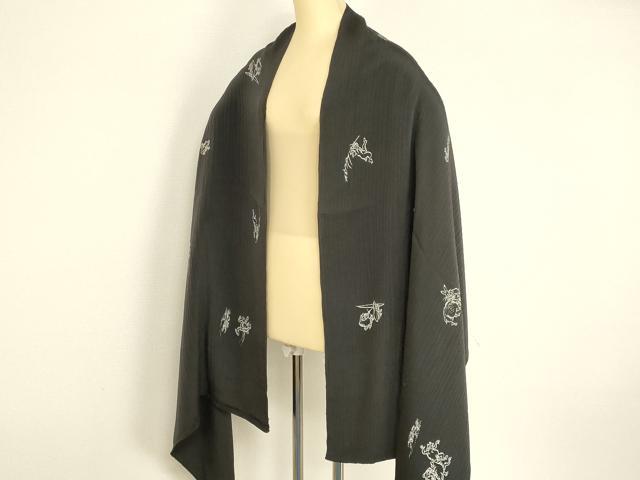 平和屋着物●和装小物　ショール　鳥獣戯画　大判　正絹　逸品　AABH6567ay