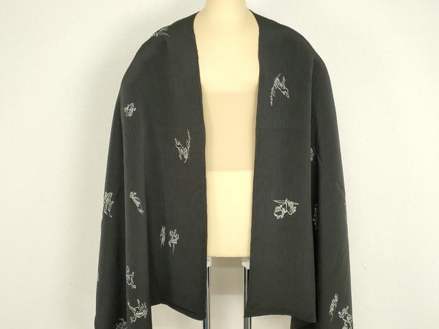 平和屋着物●和装小物　ショール　鳥獣戯画　大判　正絹　逸品　AABH6567ay