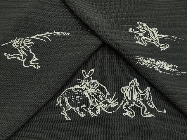 平和屋着物●和装小物　ショール　鳥獣戯画　大判　正絹　逸品　AABH6567ay 平和屋着物○和装小物 ショール 鳥獣戯画 大判 正絹 逸品 AABH6567ay