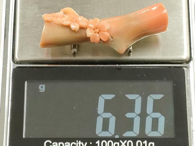 平和屋着物▼和装小物　帯留め　珊瑚　花　6.3g　逸品　AABH6576ay
