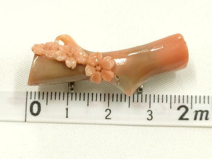 平和屋着物▼和装小物　帯留め　珊瑚　花　6.3g　逸品　AABH6576ay