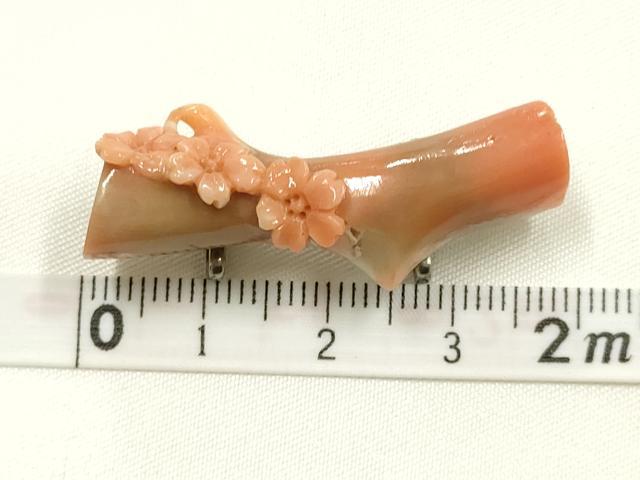 平和屋着物▼和装小物　帯留め　珊瑚　花　6.3g　逸品　AABH6576ay