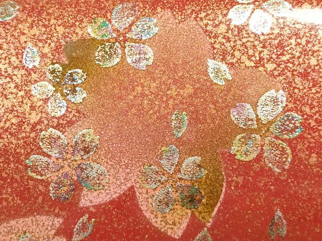 平和屋着物▼和装小物 和装バッグ ハンドバッグ 花柄 桜 金彩 逸品 AABH6589ay