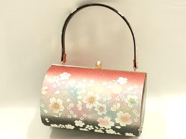 平和屋着物▼和装小物　和装バッグ　ハンドバッグ　花柄　桜　ラインストーン　金彩　逸品　AABH6591ay