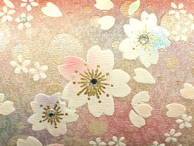 平和屋着物▼和装小物　和装バッグ　ハンドバッグ　花柄　桜　ラインストーン　金彩　逸品　AABH6591ay