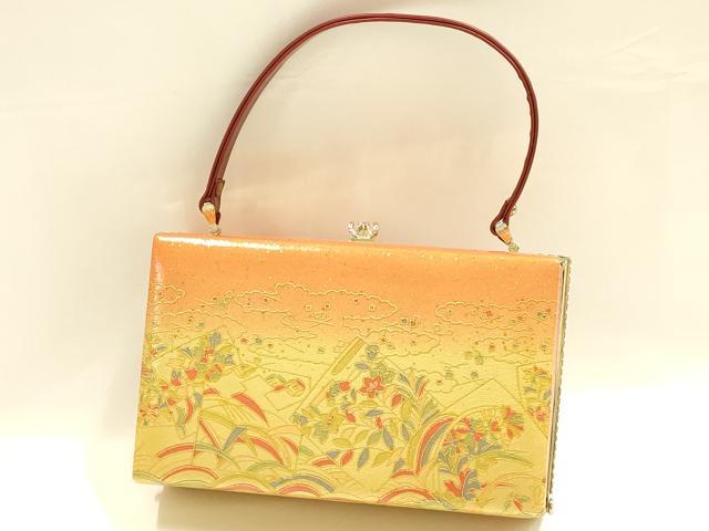 平和屋着物▼和装小物 和装バッグ ハンドバッグ 色紙花文 金彩 逸品 AABH6592ay