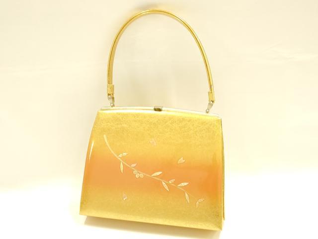 平和屋着物▼和装小物　和装バッグ　ハンドバッグ　螺鈿　枝花文　金彩　逸品　AABH6593ay