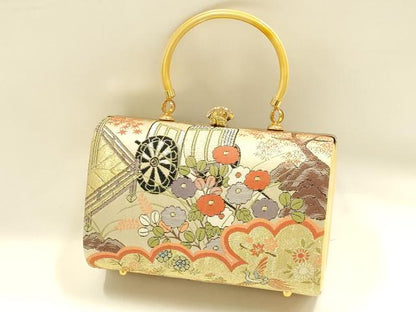 平和屋着物▼和装小物　和装バッグ　ハンドバッグ　帯地使用　金銀糸　逸品　AABH6597ay