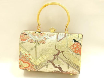 平和屋着物▼和装小物　和装バッグ　ハンドバッグ　帯地使用　金銀糸　逸品　AABH6597ay