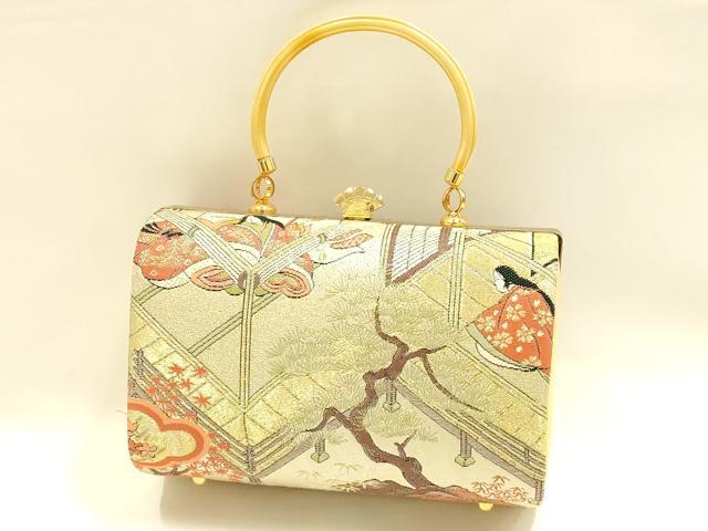 平和屋着物▼和装小物　和装バッグ　ハンドバッグ　帯地使用　金銀糸　逸品　AABH6597ay