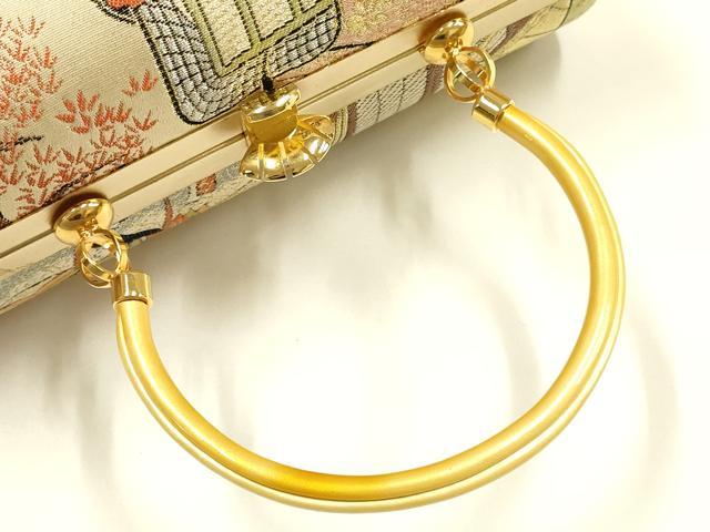 平和屋着物▼和装小物　和装バッグ　ハンドバッグ　帯地使用　金銀糸　逸品　AABH6597ay