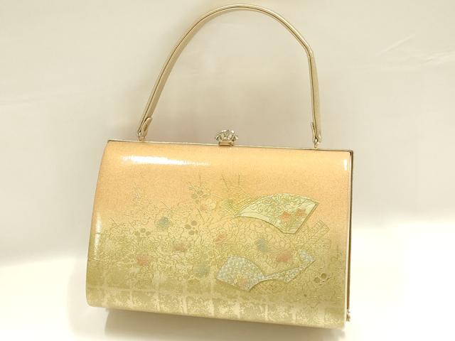 平和屋着物▼和装小物　和装バッグ　ハンドバッグ　枝梅　地紙　金彩　逸品　AABH6602ay