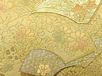 平和屋着物▼和装小物　和装バッグ　ハンドバッグ　枝梅　地紙　金彩　逸品　AABH6602ay