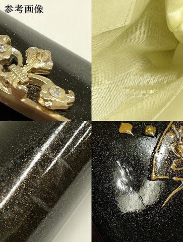 平和屋着物▼和装小物　和装バッグ　ハンドバッグ　クラッチバッグ　螺鈿　地紙花文　ラインストーン　金彩　本革製品　逸品　AABH6609ay