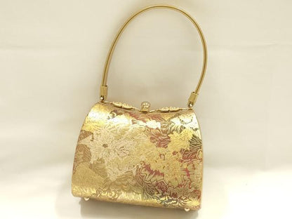 平和屋着物●和装小物　和装バッグ　ハンドバッグ　花柄　金彩　逸品　AABH6615ay