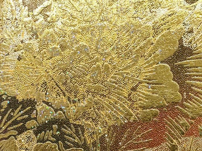 平和屋着物●和装小物　和装バッグ　ハンドバッグ　花柄　金彩　逸品　AABH6615ay