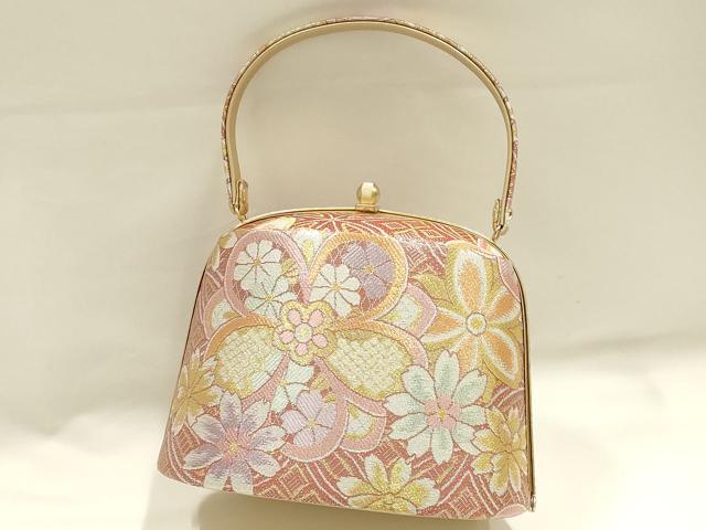 平和屋着物●和装小物　和装バッグ　ハンドバッグ　佐賀錦　花柄　金銀糸　逸品　AABH6616ay