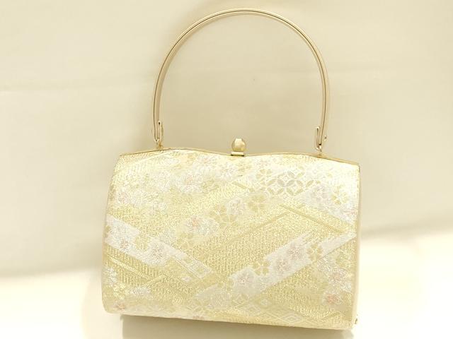 平和屋着物●和装小物　和装バッグ　ハンドバッグ　佐賀錦　花柄　金銀糸　逸品　AABH6617ay