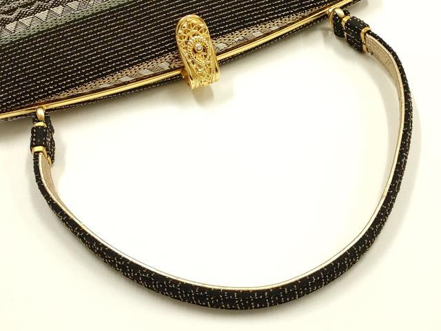 平和屋着物●和装小物　和装バッグ　ハンドバッグ　四神獣　帯地使用　ラインストーン　黒地　金銀糸　逸品　AABH6618ay