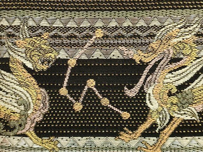 平和屋着物●和装小物　和装バッグ　ハンドバッグ　四神獣　帯地使用　ラインストーン　黒地　金銀糸　逸品　AABH6618ay