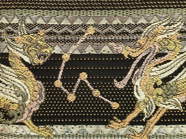 平和屋着物●和装小物　和装バッグ　ハンドバッグ　四神獣　帯地使用　ラインストーン　黒地　金銀糸　逸品　AABH6618ay