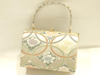 平和屋着物●和装小物　和装バッグ　ハンドバッグ　花七宝　銀糸　逸品　AABH6623ay