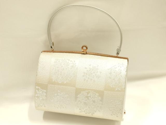 平和屋着物●和装小物　和装バッグ　ハンドバッグ　市松　花丸　金銀糸　逸品　AABH6624ay