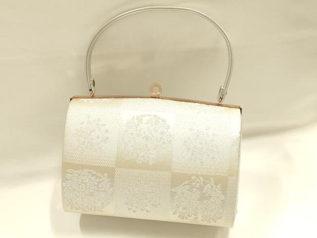 平和屋着物●和装小物　和装バッグ　ハンドバッグ　市松　花丸　金銀糸　逸品　AABH6624ay