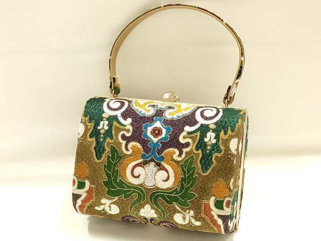 平和屋着物●和装小物　和装バッグ　ハンドバッグ　刺繍　帯地使用　金糸　逸品　AABH6625ay