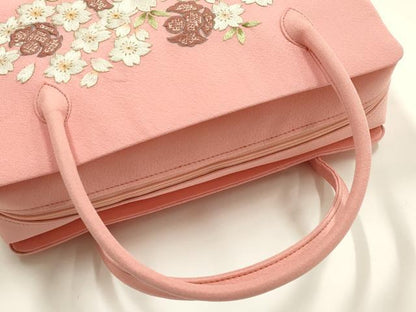 平和屋着物●和装小物　和装バッグ　ハンドバッグ　利休バッグ　総刺繍　桜と福良雀　金糸　逸品　AABH6626ay