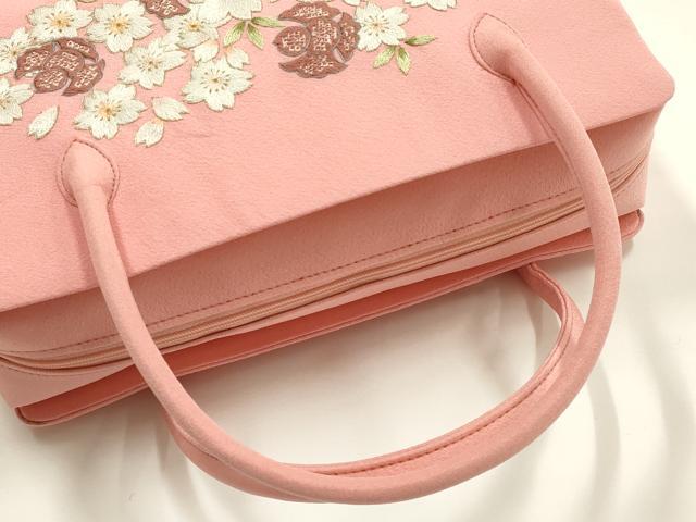 平和屋着物●和装小物　和装バッグ　ハンドバッグ　利休バッグ　総刺繍　桜と福良雀　金糸　逸品　AABH6626ay