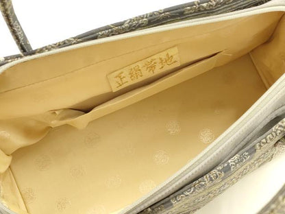 平和屋着物●和装小物　和装バッグ　神田胡蝶　ハンドバッグ　利休バッグ　帯地使用　組織　金銀糸　逸品　AABH6629ay