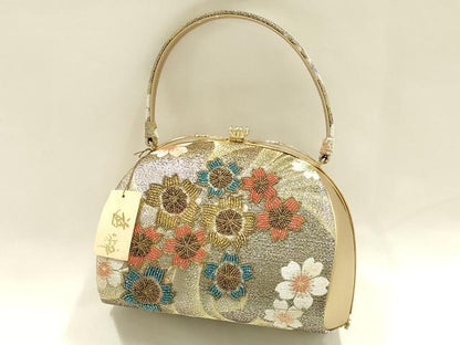 平和屋着物●和装小物　和装バッグ　ハンドバッグ　花柄　ビーズ　金銀糸　逸品　未使用　AABH6636ay