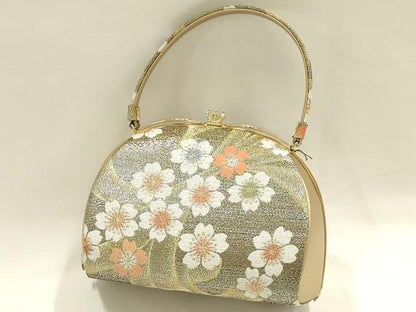 平和屋着物●和装小物　和装バッグ　ハンドバッグ　花柄　ビーズ　金銀糸　逸品　未使用　AABH6636ay