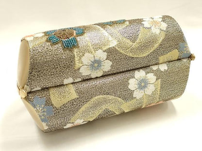 平和屋着物●和装小物　和装バッグ　ハンドバッグ　花柄　ビーズ　金銀糸　逸品　未使用　AABH6636ay