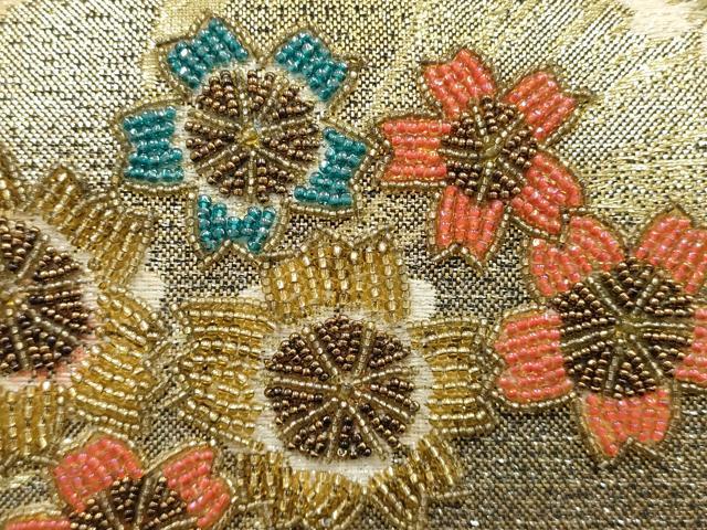 平和屋着物●和装小物　和装バッグ　ハンドバッグ　花柄　ビーズ　金銀糸　逸品　未使用　AABH6636ay