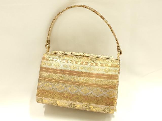 平和屋着物●和装小物　和装バッグ　ハンドバッグ　吉祥横段文　金糸　逸品　AABH6644ay