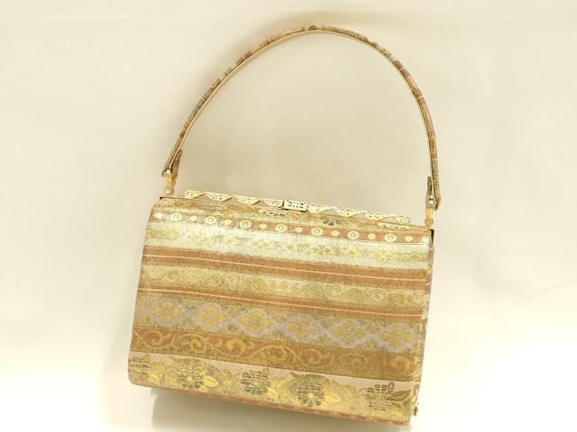 平和屋着物●和装小物　和装バッグ　ハンドバッグ　吉祥横段文　金糸　逸品　AABH6644ay