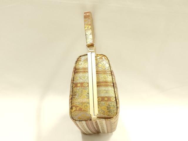 平和屋着物●和装小物　和装バッグ　ハンドバッグ　吉祥横段文　金糸　逸品　AABH6644ay
